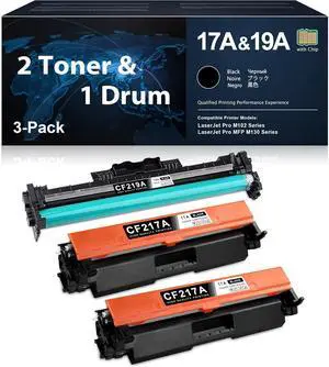 CF217A 17A Black Toner Cartridge & CF219A 19A Drum Unit | Works with Laser Pro M102 Series, Laser Pro MFP M130 Series Printer Replacement   17A Cartridge CF219A Printer Drum (2 Toner+1 Drum)