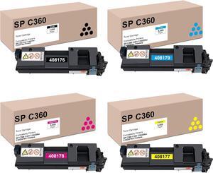 SPC360 408176 408179 408178 408177 Toner Cartridge Compatible for SP C360 C361 C360DNw C360SFNw Printer | 4 Pack, 1 Black 1 Cyan 1 Magenta 1 Yellow