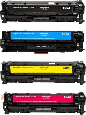 Remanufactured 4-Pack HP 304A | CC530A, CC531A, CC532A, CC533A | Works with HP Color Laserjet CM2320 MFP, HP Color Laserjet CP2025 Series