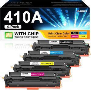 410A Toner Cartridge Set (with Chip) CF410A CF411A CF412A CF413A Replacement   410A Toner Cartridges 4 Pack | Color Laserj Pro M452, Pro MFP M377, M477 Series | Black, Cyan, Magenta, Yellow