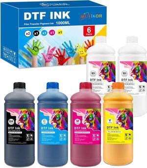 Compatible Premium DTF Ink 1000ML Combo Pack Replacement for DTF Ink for DX5 DX7 ET-8550 ET8500 XP15000 L1800 L800 143 P400 P408 P600 P608 P800 R1390 R1800 R1900 R2000 R2400 R2880 Printers (6-Pack)