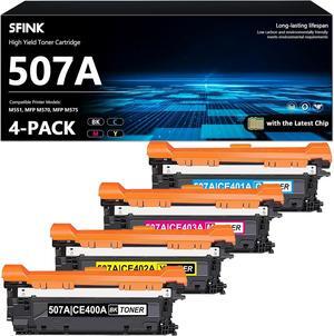 507A Toner Cartridges 4 Pack Black Cyan Yellow Magenta (with Chip) | Replacement   507A Works with Enterprise 500 Color MFP M575 Pro 500 Color MFP M570 Series | CE400A CE401A CE402A CE403A