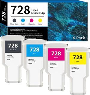 728 Ink Cartridges 300ml 4-Pack (Matte Black, Cyan, Magenta, Yellow) F9J68A F9K17A F9K16A F9K15A Ink Replacement   728 Ink Cartridge for DesignJet T830 MFP T730 Large Format Plotter Printer Ink