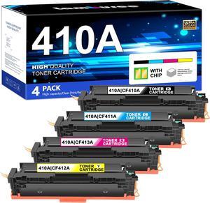 410A Toner Cartridges 4 Pack (with Chip) Replacement   Color Laserj Pro MFP M477fnw Toner, M477fdw Toner, M452dn Toner, Color Laserj Pro M477 M452 Series | 410A Toner CF410A CF411A CF412A CF413A