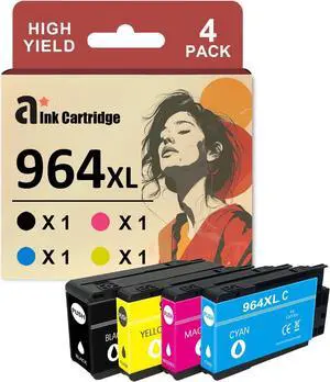 964XL Ink Cartridges Replacement   964XL 964 Ink Cartridges Compatible   OfficeJet Pro 9010 9020 9015 9019 9025 Printers, 4 Pack, Black,Cyan,Magenta,Yellow