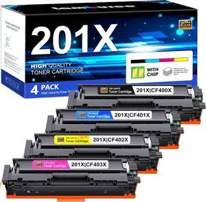 201X Toner Cartridges 4 Pack High Yield Replacement for HP 201X 201A Toner CF400X CF401X CF402X CF403X Color Laserj Pro MFP M277dw M252dw M277n M277c6 Printer (Black, Cyan, Magenta, Yellow)