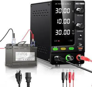 NICE-POWER DC Power Supply Variable 30V 10A, 300W Encoder Adjustable 6V 12V 24V LiFePO4 Lithium Ion etc. Battery Charger Regulated Lab Bench Power Supply Output Switch/OCP Function/Quick Charge Port