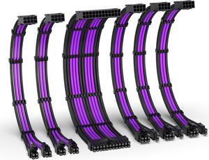 EZDIY-FAB PSU Cable Extension Kit,16AWG Power Supply Extension Cable,1x24Pin/2x4+4 EPS/3x6+2 PCI-E,Custom PC Sleeve Cable 300MM with Combs-Black Purple