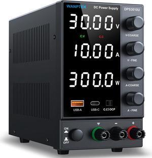 DC Power Supply, Bench Power Supply with Encoder Knob, Adjustable Regulated Power Supply with 5V 3.6A USB & Type-C Quick-Charge, Variable Power Supply with Overcurrent Protection (0-30V 0-10A)