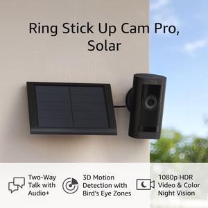 Ring Stick Up Cam Pro Solar | Two-Way Talk with Audio+, 3D Motion Detection with Birds Eye Zones, 1080p HDR Video & Color Night Vision (2023 release), Black