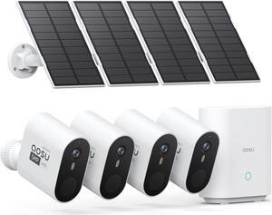3K/5MP Solar Security Cameras Outdoor Wireless, Ultra HD Video Home Security System 4-Cam Kit with 166° Ultra Wide Angle, Cam-to-Cam Sync, Color Night Vision, Spotlight & Siren, No Monthly Fees