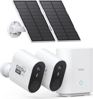 AOSU 3K/5MP Solar Security Cameras Wireless Outdoor, Ultra-Wide-Angle, Cam-to-Cam Track & Sync, Home Security System with Color Night Vision, Spotlight Smart Alarm, No Subscription, 2.4G & 5G WiFi