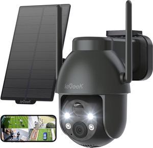 ieGeek Solar Camera Outdoor Wireless, 2K WiFi Outside Cameras for Home Security, Battery Powered 3MP Surveillance Cam with 360° PTZ Color Night Vision, PIR Motion Detection Sensor, Siren, 2-Way Audio