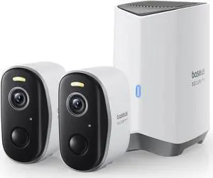 Baseus Wireless Cameras for Home Security, N1 2-Cam Kit with True 2K Clarity, No Monthly Fee, 16TB Expandable Local Storage, 210-Day Battery Life, Spotlight & Alarm, Works with Alexa and Google Home