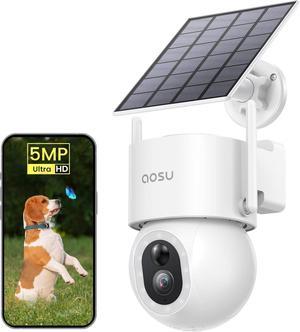 AOSU Security Cameras Wireless Outdoor - 3K/5MP Solar Powered 400-Lumen Spotlight Camera, 360° Pan/Tilt Surveillance, Night Vision, 2.4G WiFi Camera, Auto Tracking, AI Human/Vehicle/Pet Detection