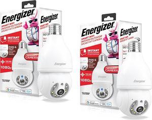 Energizer Smart Light Bulb Security Camera 2-Pack, Outdoor Socket Camera, 1080p, Auto Tracking, Pan & Tilt, Night Vision, 2-Way Audio, Instant Alerts, Works with Google Home & Alexa (2, White)