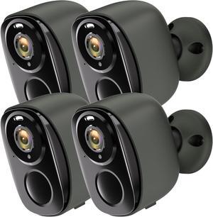 4pc Security Cameras Wireless Outdoor, 2K Battery Powered Camera, Surveillance Indoor Home Camera with Color Night Vision, Spotlight Siren Alarm, AI Detection, Cloud/SD, 2-Way Audio,IP65, Works Alexa