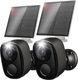 2K Security Cameras Wireless Outdoor,2Pc Solar Security Outdoor Cameras for Home Security with Spotlight & Siren Alarm, 2-Way Audio, Color Night Vision, AI Detection for Home Security, Works/Alexa