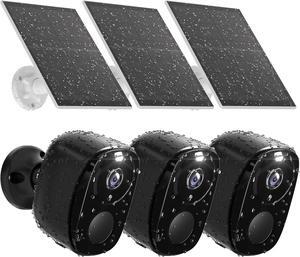 Rrycom Security Cameras Wireless Outdoor 3Pack, Flood Light Solar Cameras for Home Security, 2K Camera with Color Night Vision, PIR Human Detection, 2-Way Talk, IP65 Waterproof, SD Card/Cloud Storage