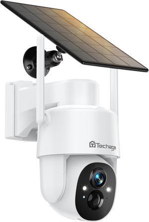 Techage 2K Solar Camera Outdoor Wireless, Security Camera Wireless Outdoor, Battery Powered cam with Spotlight, 2-Way Talk, PIR Motion Detection, Color Night Vision, 360° PTZ, Siren, Works with Alexa