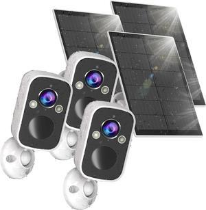 Rraycom 3Pack Solar Security Camera Wireless Outdoor, 2K Security Cameras for Home Security with Motion Detection Spotlight Siren Alarm, Color Night Vision, 2-Way Talk, Waterproof, Cloud/SD Storage