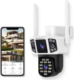 VSTARCAM Outdoor Security Camera with Dual Lens Three Screens,3MP WiFi Camera Wired for Home Security with Spotlight to warn Off The unwelcome,Two Way Talk, 360° View, IP66, Cloud Storage