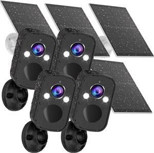 Rraycom 4Pack Security Cameras Wireless Outdoor, 5MP Battery Powered Indoor Security Camera with Solar Panel, 130° FOV, Full-Color Night Vision, Spotlight Siren Alarm, 2-Way Audio, Cloud/SD, w/Alexa