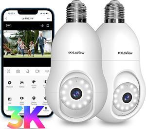 LaView 5MP QHD Bulb Security Camera 2.4GHz, 360° 3K Security Cameras Wireless Outdoor Indoor Full Color Day and Night, AI Motion Detection, Audible Alarm, Easy Installation, Compatible with Alexa