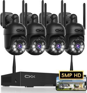 [360° View] 3K Wireless Security System, 4pcs 5MP PTZ Cameras Outdoor Indoor, WiFi Camera Outside CCTV Surveillance NVR C102 System with Floodlight Color Night Vision Motion Sensor Alarm,24/7 Record