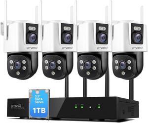 [2-in-1 CAM] XMARTO 16CH Security Camera System Outdoor Wireless, 4pcs 2-in-1 Cameras, 16CH 4K Long Range WiFi 6 Surveillance DVR NVR Kit, Pan Tilt Zoom 4MP QHD Home CCTV Camera Set w. 1TB Hard Disk