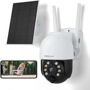 FOSCAM Solar Security Cameras Wireless Outdoor, 4MP 5000mAh Battery Powered WiFi Camera for Home Surveillance with Spotlights,Remote PT Control,PIR Human Detection,Color Night Vision,2-Way Audio,IP65