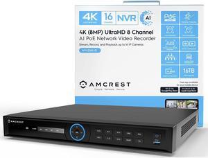 Amcrest 4K NV4216E-EI 16CH AI POE NVR, 16-PoE Ports, Smart NVR, Facial Recognition, Face Detection & Vehicle & Human Intruder Detection - Supports up to 2X 16TB Hard Drive (Not Included)