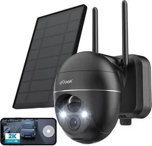 Security Cameras Wireless Outdoor, 2K Solar Security Camera System 360° PTZ with Spotlight & Siren, ieGeek 2.4Ghz Outdoor Security Cameras,Color Night Vision, Work with Alexa, PIR, 2-Way Talk, IP65