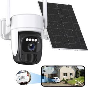2K Solar Security Camera Wireless Outdoor, 360° Pan Tilt WiFi Camera for Home Security, Battery Powered Security Camera, Color Night Vision, AI Motion Detection, 2 Way Talk, SD/Cloud, Works Alexa
