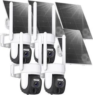 4PCs Solar Security Camera Wireless Outdoor, 360° WiFi Security Camera for Home, 2K Battery Camera with Solar Panel, Spotlight, Color Night Vision, AI Detection, 2 Way Talk, SD/Cloud, Works Alexa