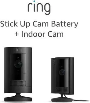 Ring Stick Up Cam Battery with Ring Indoor Cam (2nd Gen), Black