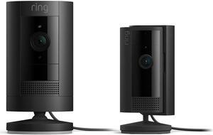 Ring Stick Up Cam Plug-In, Black with All-new Ring Indoor Cam, Black