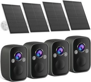 Rraycom 4pcs Wireless Solar Security Cameras Wireless Outdoor, 5MP Battery-Powered Security Camera with Siren Alarm&Spotlight, 130° Angle, AI Motion Detection, 2-Way Talk, Cloud/SD, w/Alexa