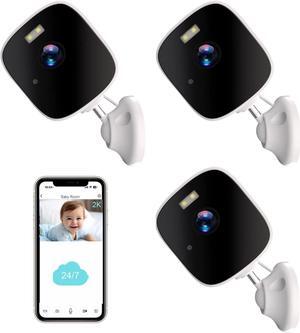 3PC WiFi Indoor Camera for Home Security, 2K Indoor Security Cameras for Home, 24/7 Recording Security Camera, AI Detection, Color Night Vision, 2-Way Talk, Cloud&SD, Works Alexa&Google Assistant