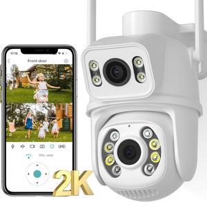 2.5K/6MP Security Camera Outdoor, 2-1 Dual Lens WiFi Outdoor Cameras for Home Security with Auto Tracking, Human Detection, 30m Color Night Vision, Two-Way Audio, IP66, Support Alexa