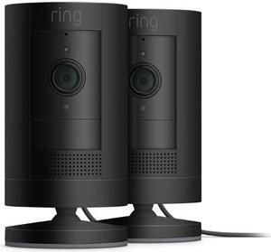 Ring Stick Up Cam Plug-In | Weather-Resistant Outdoor Camera, Live View, Color Night Vision, Two-way Talk, Motion alerts, Works with Alexa | 2-Pack | Black