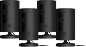 Ring Stick Up Cam Plug-In | Weather-Resistant Outdoor Camera, Live View, Color Night Vision, Two-way Talk, Motion alerts, Works with Alexa | 4-Pack | Black