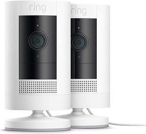 Ring Stick Up Cam Plug-In | Weather-Resistant Outdoor Camera, Live View, Color Night Vision, Two-way Talk, Motion alerts, Works with Alexa | 2-Pack | White