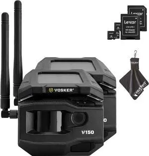 Vosker V150 Solar-Powered LTE Cellular Home Security Outdoor Camera | Motion Activated Sensor Nightvision Wireless Camera | Receive Photos on Your Mobile App with Two SD Cards (2PK)