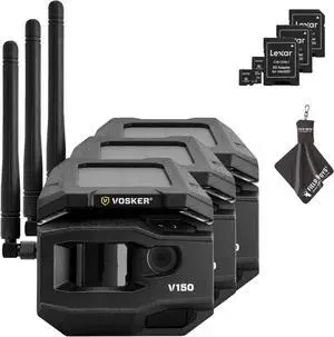 Vosker V150 Solar-Powered LTE Cellular Home Security Outdoor Camera | Motion Activated Sensor Nightvision Wireless Camera | Receive Photos on Your Mobile App with SD Cards and Cleaning Cloth (3PK)