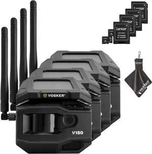 Vosker V150 Solar-Powered LTE Cellular Home Security Outdoor Camera | Motion Activated Sensor Nightvision Wireless Camera | Receive Photos on Your Mobile App with SD Cards and Cleaning Cloth (4PK)