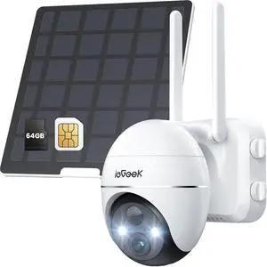 ieGeek 4G LTE No WiFi Cellular Security Cameras Wireless Outdoor, (64G SD&SIM Card Included)Solar Powered for Home Security System, 360°Live View, 2K Color Night Vision, PIR Motion Sensor, 2-Way Video
