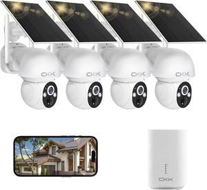 4MP PTZ Solar Security Camera Outdoor, 4pcs Wireless Security Camera System with 128GB Card, Pan/Tilt/Zoom, PIR Detection, 2-Way Audio, Audible Flashlight Alarm, IP66 Waterproof, Two Ways of Storage
