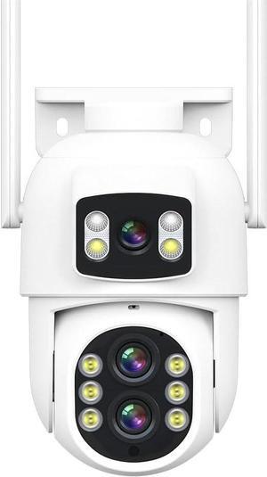 5MP Dual Lens Dual Screen Outdoor Security Camera, Humanoid Motion Detection / Sound & Lighting Alarm / P 350° T 90°/ Zoom x 10/ Night Full Color / 2-Way Audio Wireless WiFi Smart Home IP PTZ Camera