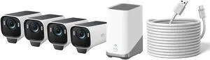 eufy Security eufyCam S3 Pro 4-Cam Kit with 4.5m Power Cable, 24/7 Recording, Solar Camera Outdoor Wireless, MaxColor Night Vision, 4K Security Camera with Solar Panel, Face Recognition AI